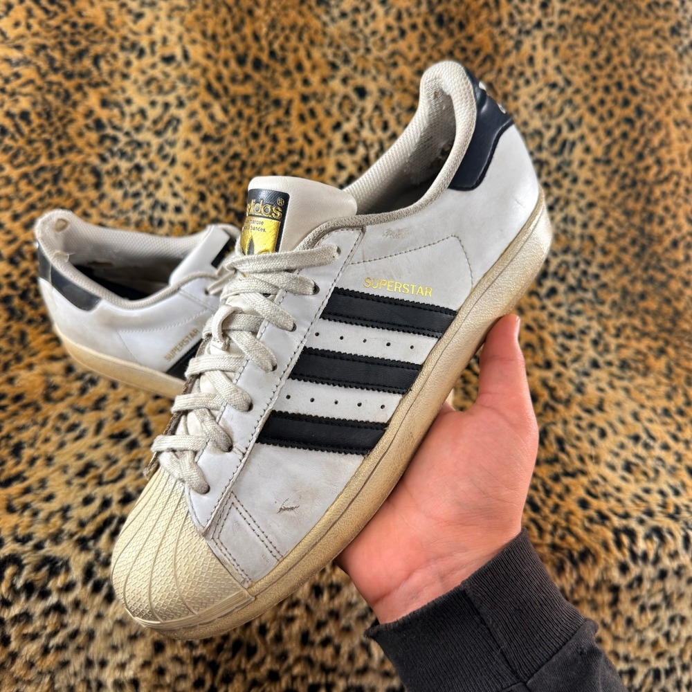 Adidas Superstar White Black Leather Shell Toe Sneakers EG4958 Mens 9.5